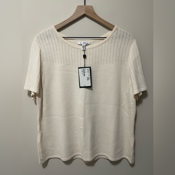 ST. JOHN Bright White Wool Short Sleeve Knit Sweater Size XL - Picture 4 of 6